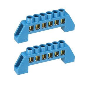 MECCANIXITY Terminal Grounding Bar Screw Block Barrier Brass Strip 6 Positions Blue for Electrical Distribution Pack of 2