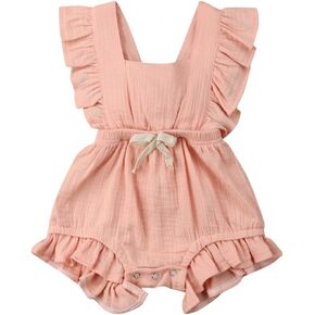 Newborn Baby Girl Romper Linen Cotton Ruffled Sleeveless Jumpsuit Infant Summer Clothes Outfit