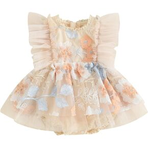 Newborn Baby Girl Romper Dress Floral Embroidery Mesh Tutu Dress Sleeveless Jumpsuits Princess Summer Clothes