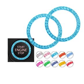 Unique Engine Start Button Bling Ring Cover,Key Ignition Starter & Knob Ring Crystal Rhinestone Cover, Push Start Button Cover Diamond Decor, Car Emblem Badge Sticker Women 2Pcs (Pink)