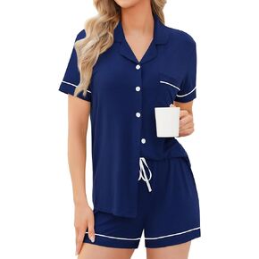 SWOMOG Pajama Sets for Women Short Sleeve Modal Loungewear Set Button Down Sleepwear Bridesmaid Pajamas S-XXL