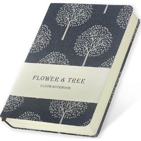 B6 Small Notebooks 5x7, Linen Cloth, Hardcover, Lay Flat, Ruled & Blank 264 Pages Thick Sketchbook, Black Tree Beige Fabric, Wear-resistant Writing Journal