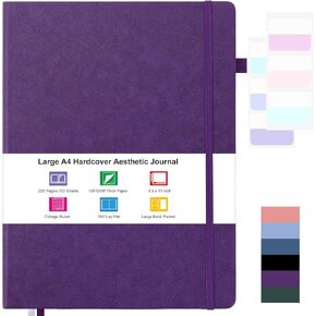 Journaling Notebooks, College Ruled Notebook Journal for Women Men, Hardcover Notebooks for Work, Leather Journals for Writing, Professional Large A4 Notebook with Tabs, 8.5" x 11" Thick Paper, Black