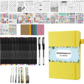 Bullet Dotted Journal Kit with Gift Box - Journaling Supplies Set Including 192 Numbered Pages A5 Planner Notebook, Colored Pens, Stickers, Stencils, Washi Tapes and Accessories (Teal)