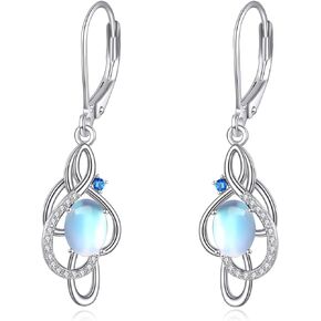 Celtic Moonstone Earrings for Women 925 Sterling Silver Celtic Knot Dangle Earrings Leverback Earrings Celtic Jewelry Gifts for Girls
