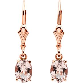 Solid 14k Rose Gold Morganite Dangle Lever back Earrings