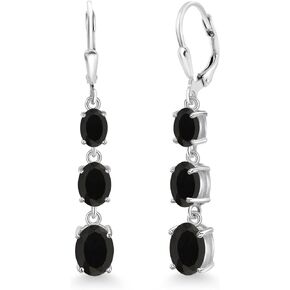 Gem Stone King 925 Sterling Silver Gemstone Birthstone Drop Dangle Earrings | Oval 8X6MM 7X5MM and 6X4MM | 3-Stone Earrings For Women
