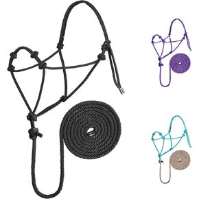 Harrison Howard Long-Lasting Rope Halter with Lead Rope Set Versatile Design 4 Knots Rope Halter Purple Large
