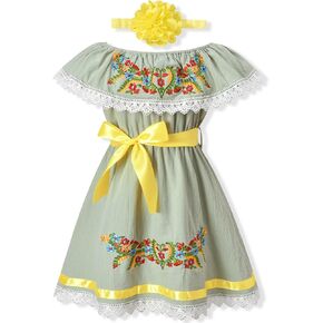 fioukiay Embroidered Mexican Dress for Girls