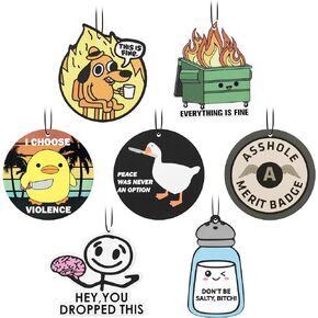 7 Pcs Funny Meme Car Air Fresheners Cute Cartoon Incense Chips Scented Diffuser Rearview Mirror Hanging Pendant Ornaments Decoration Automotive Interior Accessories Party Favors for Women Man