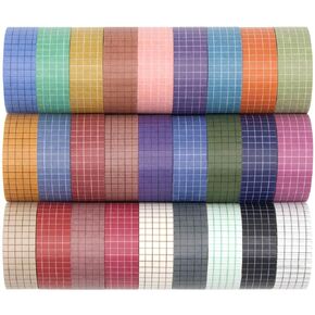 Grid Washi Tape Set - 27 Rolls of 15 mm Wide Decorative Masking Tapes for Bullet Journals Supplies, DIY Decor Planners, Scrapbooking Adhesive School/Party Supplies
