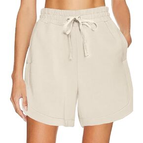 Womens Summer High Waisted Elastic Drawstring Sweat Athletic Shorts Casual Lounge Beach Shorts with Pockets