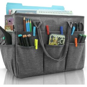 Cupohus Art Organizer Craft Storage Tote Bag with Pockets and Handles, Oxford Fabric Carrying Caddy for Teacher, Officer, Artist, Students, Traveler, and more –Purple
