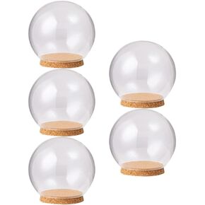 5pcs Clear Glass Cloche Globe Display Dome with Wooden Base Decorative Glass Cloche Bell Jar Display Case for Collectibles Enchanted Rose Small Beer Specimens Snow Globes Crafts 10cm