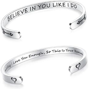 Set of 2 Bracelets for Women Teens Engraved Believe in You Like I Do and I Cant Say I Love You Enough So This is Your Reminder