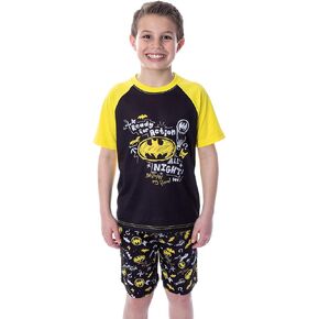 DC Comics Boys' Batman Pajamas Ready For Action Short Sleeve Shirt and Shorts 2 Piece Superhero Pajama Set