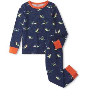 Hatley Boys' Glow Sharks Cotton Pajama Set (Toddler/Little Big Kid)