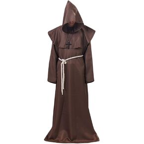 Halloween Cosplay Monk Robe Medieval Friar Priest Hooded Robe Cloak Wizard Costume Shawl Uniform for Men