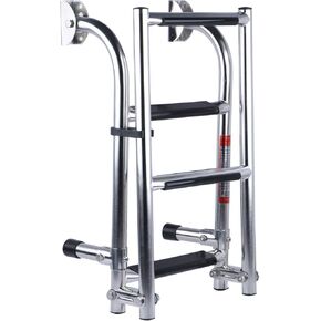 Marinebaby Foldable Stainless Steel 4 Steps Boat Ladder,Stern Mount W Rubber Grips, 2+2 Steps Ladder for bass Boat in Kuwait