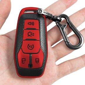for Ford Key fob Cover,Texture case,with Keychain,Key Shell/Skin,5-Buttons fit 2016 2017 Explorer for Mustang Fusion MKZ MKC Remote Key Vehicle Accessories,Blue Texture