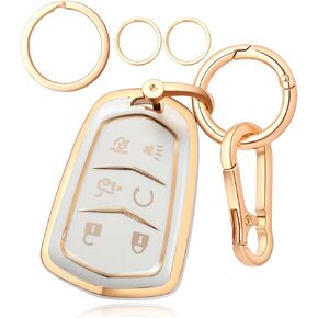 Key Fob Cover for Cadillac Accessories, Key Case with Key Chain Compatible with Escalade ESV Smart Key 6 Buttons black