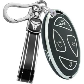 ontto 5 Buttons Key Cover with Keychain Light Car Key Shell Anti-scratched Silver Edge TPU Key Housing Fit for Hyundai Ioniq 6 Azera Grandeur GN7 Kona EV 2023 2024 Black