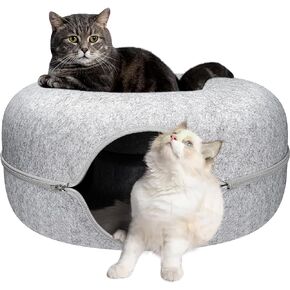 Cat Cave for Indoor Cats,Cat Donut Tunnel Bed,Scratch Resistant Pet Toys for Medium Large Cats up to 30 Lbs-Large Size, French Gray in Saudi Arabia