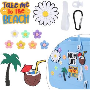 DSLONG Bogg Bag Accessories Summer Beach Themed Rubber Decorative Insert Charms 6Pcs Keychain Hooks Accessories 14-16mm