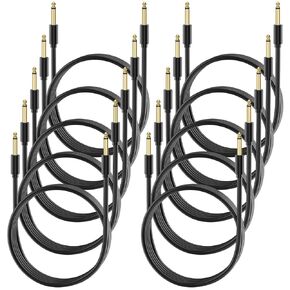 10 Pack Guitar Cable 10 ft TS 1/4'' Straight to Straight Instrument Cable 6.35 mm Male Jack Stereo Audio Interconnect Cord Black Balanced Guitar Cable for Amplifier Keyboard Electric Bass Amp