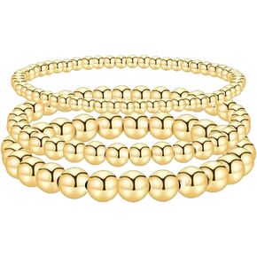 CSIYANJRY99 Silver Beaded Bracelets for Women Stackable Stretch Bead Bracelet Set Beads 14K Gold Bracelet Stack Pack Hand Jewelry Gifts