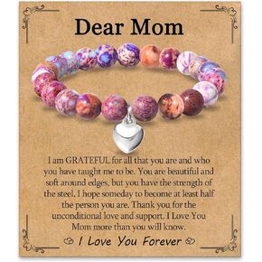 EPIRORA Mom Gifts from Daughter Son, Natural Stone Elastic Bead Bracelets for Women, Mother's Day Birthday Christmas Jewelry Gift Ideas for Mama