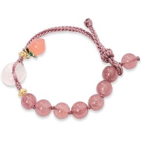 Natural Pink Crystal Healing Bracelet for Women - Feng Shui Charm, Love & Luck, Good Fortune - Ideal Gift for Girlfriend, Wife, or Partner-safety button, Small