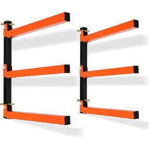 3-Level Metal Storage Rack, Heavy Duty Wall Mount, 330 lb Capacity, for Lumber, Wood, Pipes, Garage, Workspace (2 Pack)