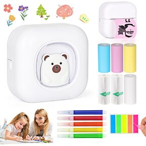 QYCHHJ Inkless Sticker Printer Mini Thermal Printer with 6 Rolls Thermal Paper & Color Pen, Portable Mini Pocket Printer Label Receipt Note Printer for Notes Journal Memo Photo Study, Blue