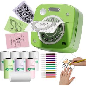 Mini Sticker Printer, Portable Pocket Note Printer with 8 Rolls Color Paper, Bluetooth Inkless Thermal Printer for iOS Android/Tablet, Journal/Photo/Study/Memo/List/Scrapbook (Vintage Phone)