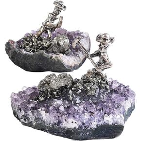 Raw Amethyst Cluster with Mini Miner Figurines Healing Crystal Collection Unique Gifts Basket 1pcs in Kuwait