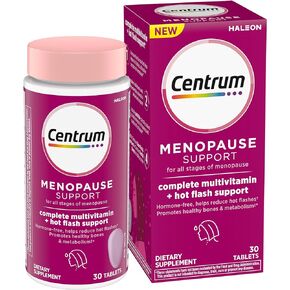 Centrum Complete Multivitamin Supplement + Hot Flash Support Menopause Support Tablets, with Clinically Studied geniVida, 30 Count
