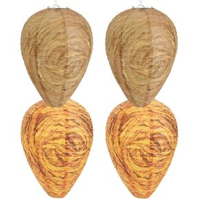 DECYOOL 4 Pack Paper Wasp Nest Decoy Hanging Wasp Nest Stay Away from Wasps Hornets Yellow Jackets(Dark Brown, Light Brown)