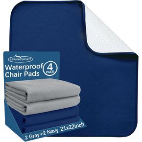 Waterproof Chair Pads for Incontinence Washable 22'' x 21'', 4 Pack Absorbent Seat Protector Underpads for Adults, Elderly, Kids, Toddler and Pets, Grey and Navy