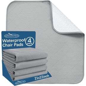 Waterproof Chair Pads for Incontinence Washable 22'' x 21'', 4 Pack Absorbent Seat Protector Underpads for Adults, Elderly, Kids, Toddler and Pets, Gray