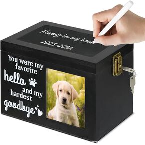 Wooden Pet Cremation Urn Photo Frame Lock & Key Keepsake Memory Box Black Board Loss Dogs or Cats Ashes Large Memorial Remembrance Gift