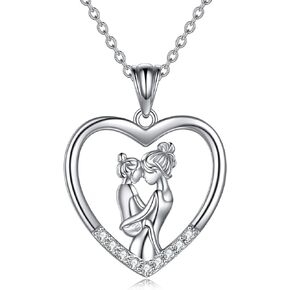 Mother Necklace Sterling Silver Mother Hold Daughter Love Heart Necklace Jewelry Mothers Day Birthday Wedding for from Daughter