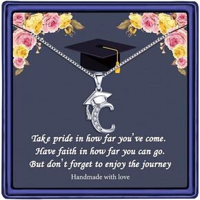 Graduation Gifts for Her 2024 Initial Necklaces, 26 Initial Meaningful Cap Pendant Graduation Necklace Friendship Gifts for Women Friends College Graduation Gifts for Him Her 2024 High School