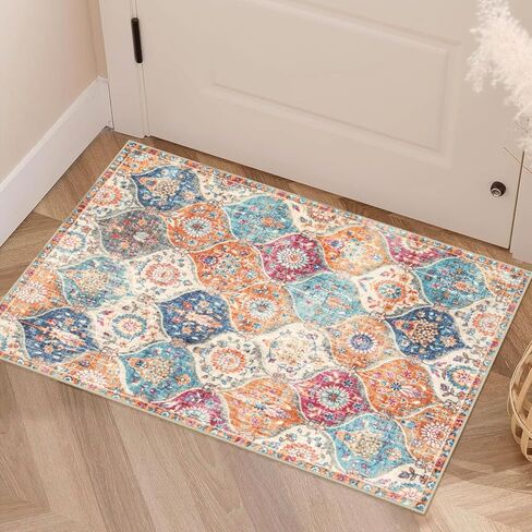 Washable Entryway Rug, 2x3 Rug Non-Slip Soft Door Mat Indoor Entrance Ultra-Thin, Moroccan Trellis Small Area Rug Distressed Throw Rugs for Kitchen Entry Bathroom Bedroom(2x3ft, Multi) in Kuwait