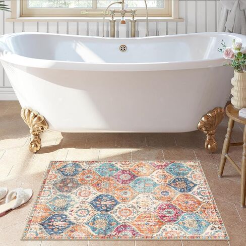 Washable Entryway Rug, 2x3 Rug Non-Slip Soft Door Mat Indoor Entrance Ultra-Thin, Moroccan Trellis Small Area Rug Distressed Throw Rugs for Kitchen Entry Bathroom Bedroom(2x3ft, Multi) in Kuwait