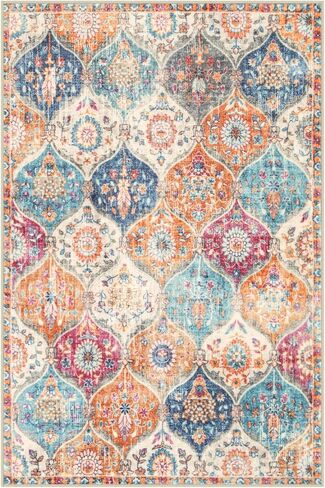 Washable Entryway Rug, 2x3 Rug Non-Slip Soft Door Mat Indoor Entrance Ultra-Thin, Moroccan Trellis Small Area Rug Distressed Throw Rugs for Kitchen Entry Bathroom Bedroom(2x3ft, Multi) in Kuwait