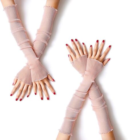 2 Pair Women's Long Arm Sleeves with Lace Mesh Tulle, Cooling and Warming Dual Purpose Sun Sleeves for Women, Girls in Saudi Arabia