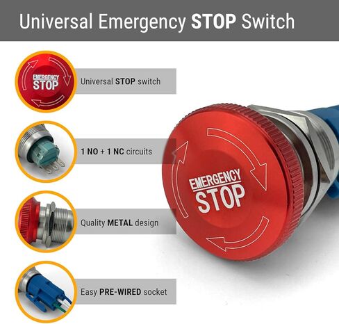 مفتاح زر إيقاف الطوارئ من MGI SpeedWare مع مجموعة أسلاك، 22 مم من الفولاذ المقاوم للصدأ، 1NO 1NC in Kuwait