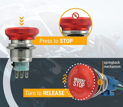 مفتاح زر إيقاف الطوارئ من MGI SpeedWare مع مجموعة أسلاك، 22 مم من الفولاذ المقاوم للصدأ، 1NO 1NC in Kuwait