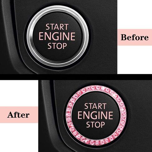Unique Engine Start Button Bling Ring Cover,Key Ignition Starter & Knob Ring Crystal Rhinestone Cover, Push Start Button Cover Diamond Decor, Car Emblem Badge Sticker Women 2Pcs (Pink) in Saudi Arabia